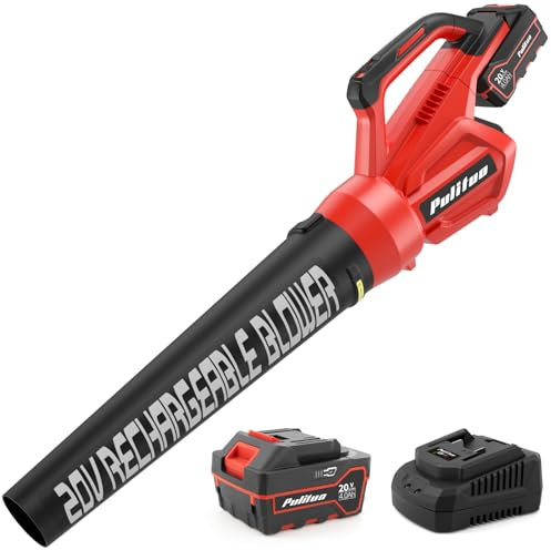 PULITUO Soffiatore Foglie, Soffia Foglie da 20V con Batteria da 4.0Ah e Caricatore, Soffiatore Giardino con 400CFM, per Foglie Giardino, Trucioli Legno, Pulizia del Cortil