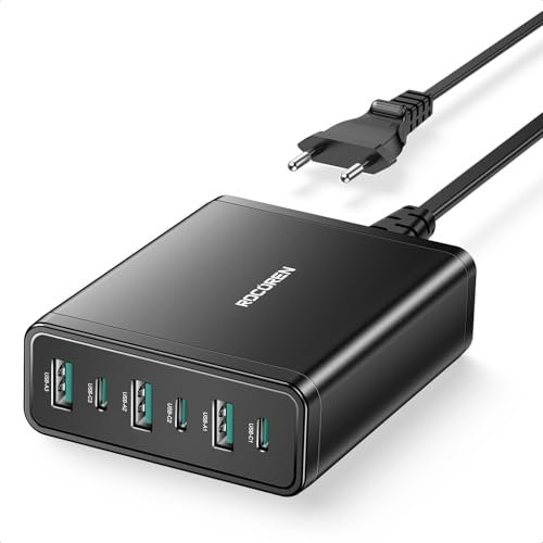 Rocoren USB C Ladegerät Mehrfach 60W, PD3.0 QC3.0 PPS 6-Port Schnellladegerät USB C und USB A Charger Netzteil Kompatibel mit iPhone 15 14 13 12 11, iPad Pro/Air, Samsung, Huawei, Pixel und mehr