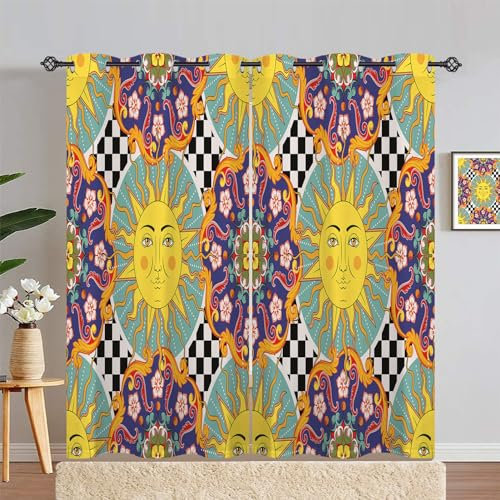 ANHOPE Boho Mandala Blume Sonne Blickdichte Gardinen mit Ösen Thermo Vorhänge Weich Vorhang Blackout Curtain Wohnzimmer Schlafzimmer Verdunklungsvorhänge 2er Set H 229 x B 117 cm