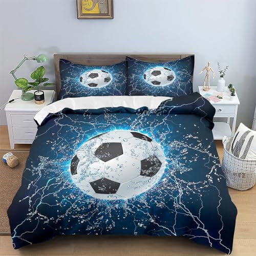 WEQEER Fussball Bettwäsche 135x200 Jungen Teenager Mikrofaser 3D Druck Fussball Kinderbettwäsche Fußball Bettwäsche Set Fußball Bettbezug (5,135x 200 cm)