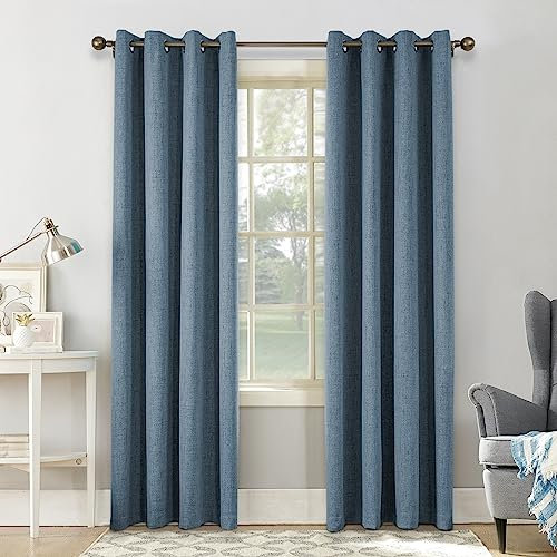CUCRAF Vorhang 100% Blickdicht Leinen Gardinen mit Ösen Verdunklungsvorhänge Gardinen Himmelblau H229 x B167 cm 2er Set, Thermovorhang Kälteschutz Schallschutz Vorhang für Wohnzimmer Schlafzimmer