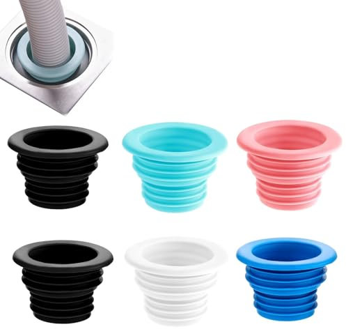 Junta para tubo de desagüe, 6 unidades, junta de sifón, adaptador de desagüe de lavadora, junta de desagüe para baño, cocina, lavadora, manguito de goma para diámetro de 3,8 – 4,8 cm (5 colores)