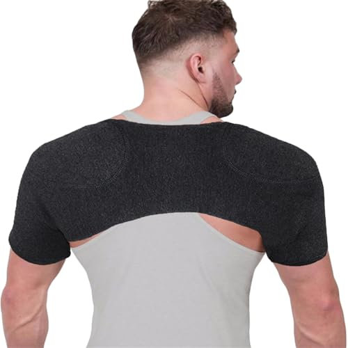 Bandage d'épaule pour homme et femme - Chauffe-épaules chaud en laine - Protection d'épaule - Bandage élastique - Soutien pour les douleurs articulaires - Blessures sportives - Gris foncé