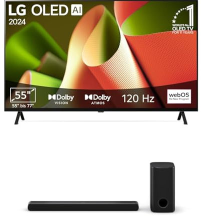 LG Bundle OLED55B49LA TV 55 (139 cm) OLED Fernseher DS77TY 3.1.3 Dolby Atmos Soundbar (400W) mit kabellosem Subwoofer