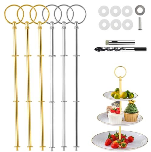 6 Pack Etageren Stangen Set Stangen Set Etagere Etagere Bausatz Hochzeitstorte Tortenständer 2-3 Etage Vintage Metallstange Etageren Stangen Für Partyhochzeits Displayständer(Kommt Mit Zwei Bohrern)