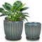 Oairse 2er-Set Keramik Gerippter Übertopf, Blumentöpfe mit Drainageloch-Untersetzern für Zimmerpflanzen, Retro-Dekoration für Gartenbehälter-Sets im Freien, Durchmesser Öffnung 15cm/13cm, Navy