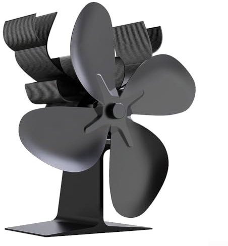 Ventilador de estufa de leña con diseño único de reno de Navidad, 4 aspas, decoración del hogar, ventilador alimentado por calor, estufa de leña/estufa de pellets/quemador de leña (cuchillas negras)