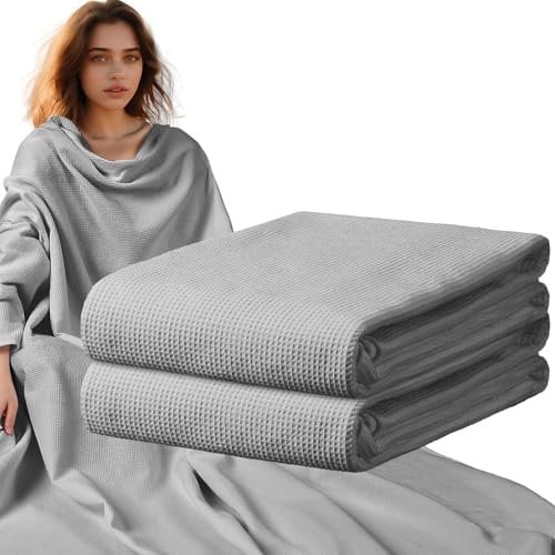 Fanfanwin 58x70 Sauna Blanket Insert Towel Cotton Waffle Soft Reusable Infrared Sauna Blanket Comfortable Machine Washable Absorbent Accessories(Grey)