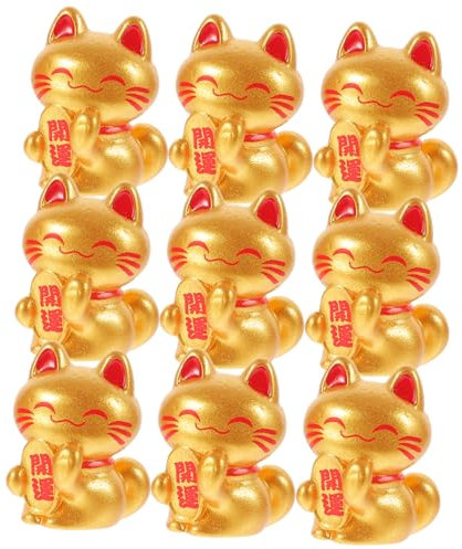 IMIKEYA 10st Miniatur-glückskatze Glückskatzenmodell Auto-innendekoration Winkende Katze Schlüsselanhänger Maneki Neko Schwarze Katzenfigur Schwarzes Katzendekor Maneki-Figur Harz Golden