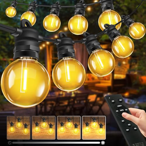 Bowfar Lichterkette Außen Strom, 20M 33+2 Stk G40 Glühbirnen Balkon Lichterketten Outdoor mit Fernbedienung, Niederspannung, IP68 Wetterfest Dimmbar Pavillon String Lights für Terrasse Party Hochzeit