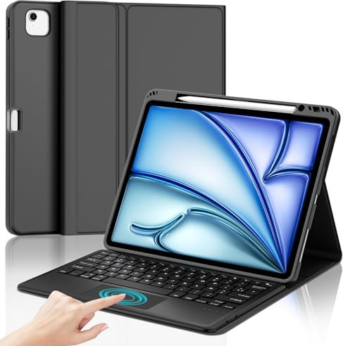 JADEMALL Clavier avec Trackpad pour iPad Air 13 Pouces M3/M2 2025/2024, Coque avec AZERTY Clavier avec Pavé Tactile pour iPad Air 13, Détachable sans Fil Clavier avec Porte-Crayon, Noir