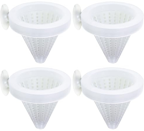 4pcs Fischfutterfuttermittel, trichterförmige Fischfuttermittel für Würmer, 2,6 x 2,7 Zoll Aquarium Feeder mit Saugnapfbecher, lang anhaltende Plastikfischfuttermittel für Fischtank