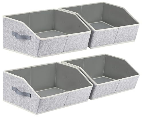 Homsorout Fabric Storage Boxes Cube - 4 Pack Large Wardrobe Storage Organiser with Handles, Foldable Trapezoid Baskets for Shelves, Bedroom Organising Clothes Toys, 42x29x20 cm, Heather Grey