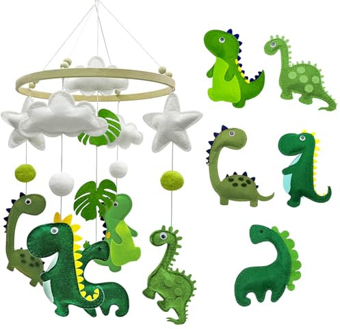 Mobile Baby,Mobile Baby Dino,Mobile Wickeltisch,Mobile Bettglocke Babybett Hängende,Anhänger Bettglocke,Windspiel baby für Kinderzimmer Deko,Holz Dinosaurier Babybettdino