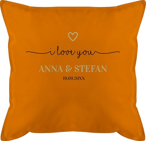 Kissen 50x50 - Ideen - I Love You mit Datum I Partner Geschenk I Geschenk Paare - 50 x 50 cm - Orange - Geschenke für Freundin partnerkisen Valentinstag Paar männerkissen päärchenkissen