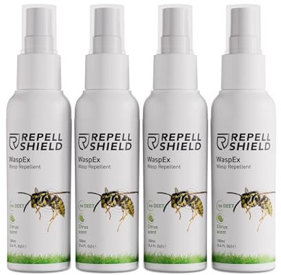 RepellShield® Natürliches Wespenspray -4x100ml - Präzise Vertreibung durch Insektenspray als Wespen Abwehr - Zitrusduft