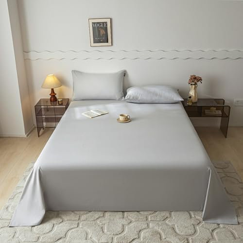KLUOT Bettlaken 120 x 230 cm ohne Gummizug Weich und atmungsaktiv Betttuch Baumwolle für Terrasse Reisen Camping grau