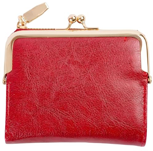 CALFOVERA Petit Portefeuille Compact en Cuir PU pour Femme 12.6 x 11.1cm Porte Monnaie à Deux Volets Blocage RFID Vintage avec Fermeture Éclair et Cadenas pour Voyage (Rouge)