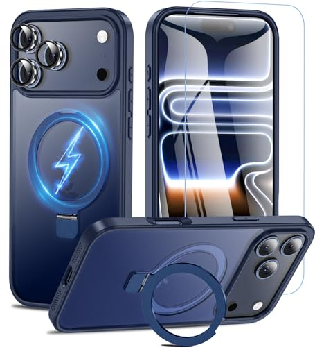 OWKEY für iPhone 17 Pro Max Hülle mit Kameraschutzglas, Kompatibel mit MagSafe, Magnetisches Case für iPhone 17 Pro Max, Verstellbarer Ständer, Militärnorm Schutz Handyhülle (Blau)