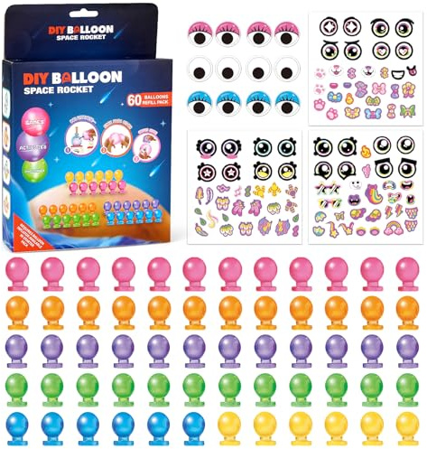nicknack 170pcs DIY Balloons Accessories Kit for Kids, 60pcs Magic Bouncy Balloon Refill with Stickers Accessories, DIY Sticky Balloon Maker Toy Craft Kits for Kids, Toy Gift for Boys Girls Ages 3-12