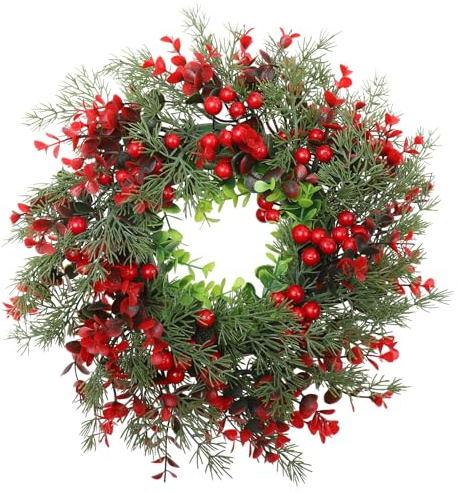 POPETPOP 1 Stück Klassischer Weihnachtskranz mit Roten Beeren: Kunststoff-türgirlande für Die Haustür, Saisonale Party-hängedekor, 14 Zoll