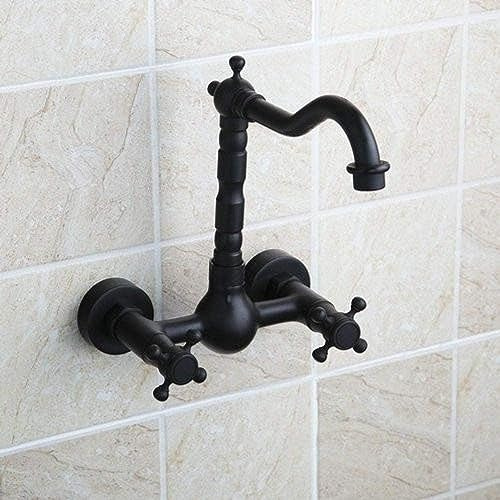 HYHJYMG Wasserhahnwand mit mattem schwarzem Badezimmer Wasserhahn Badewaschbecken Waschbecken Wasserhahn heiße und kalte Griffe