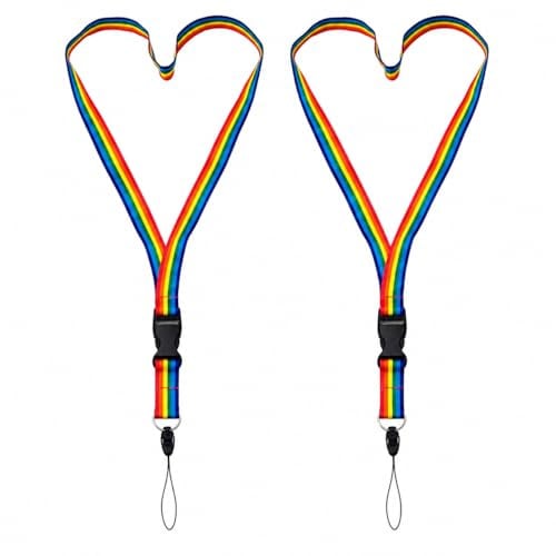 jameitop 2er Set Schlüsselband Lanyard Badgeholder in leuchtenden Regenbogenfarben mit abnehmbarem Schlüsselring ideal für Pride Events Festivals Alltag Büro Ausweishalter