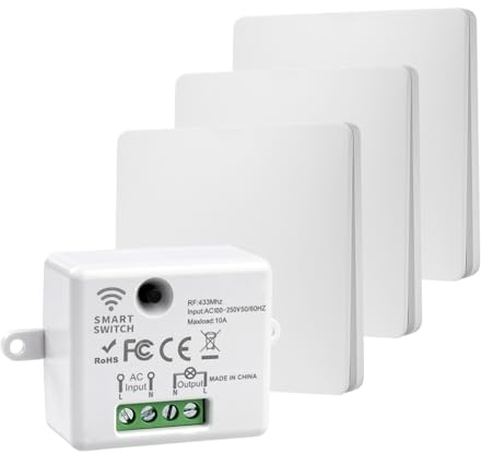 Interrupteur sans fil 230V interrupteur va et vient sans fil 10A 433MHz interrupteur radio sans fil et sans pile d'éclairage télécommandé Portée 30M Sans Câblage 1 récepteur 3 Contrôleur WHD05+WHZ03
