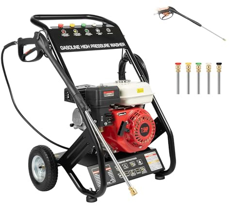 DIFU Nettoyeur Haute Pression Thermique Portable Max 190 Bar 2200 PSI, avec 5 Buses et Tuyau de 10 m, Moteur 7,5 CV 4 Temps pour Terrasse Auto, Fonctionnement continu de Charge Lourde