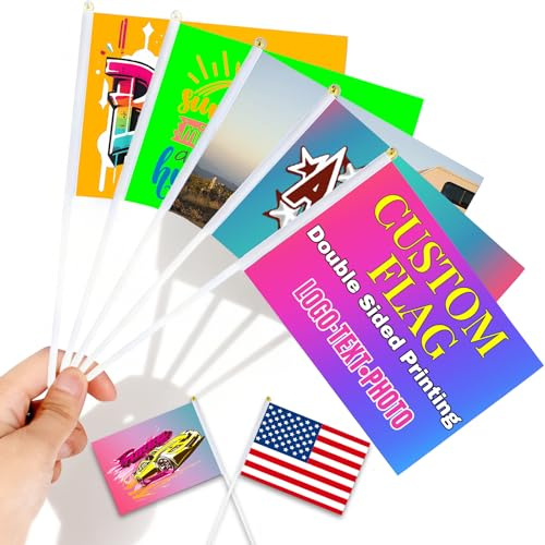 Individuell gestaltete doppelseitige Mini-Fahnen, personalisierte Handfahnen mit Foto, Text und Logo – Großpackungen mit 5–100 Stück (5.5x8.3IN/14x21CM)