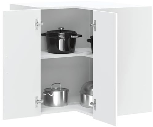 Fengshui Armoire de cuisine d'angle Lucca blanche en bois | Montage mural, beaucoup d'espace de rangement pour les casseroles, surface facile d'entretien, portes pratiques