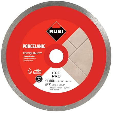 RUBI | Disco Diamante Corte Continuo CPC PRO | Corte Fino de Gres Porcelánico con Espesor Inferior a 20 mm | Especial para Corte a Inglete |Diámetro Externo: 180 mm | CPC-180 PRO