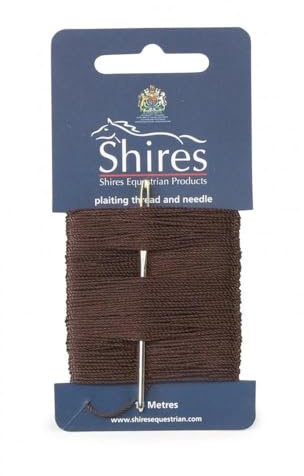 Shires Plaiting Thread - Card with Needle, Waxed Cotton-Polyester Blend for Horse Braiding - Multiple Colors Brown