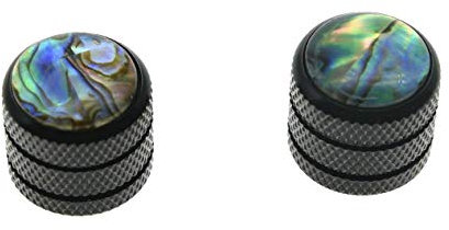 KAISH Black Set of 2 Push on Fit Abalone Top Guitar Knobs Dome Knobs Bass Knob for Tele/Telecaster