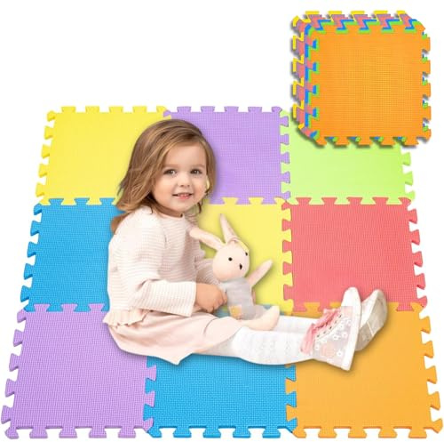 45 x Soft Foam Play Mat Tiles – Interlocking EVA Baby Floor Mats – 29cm x 29cm – Thick Padded & Non-Toxic Play Flooring for Babies & Toddlers – Indoor & Outdoor Use