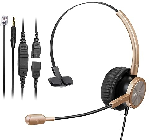 MAIRDI Casque de téléphone avec RJ9 et Prise Jack 3,5 mm pour Bureau, téléphone Portable, PC, Ordinateur Portable, Centre d'appel, Casque avec Microphone, Fonctionne pour Cisco 7941 7965 6941 7861