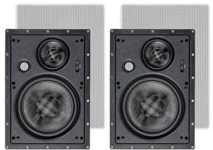 Monoprice 3-Way Carbon Fiber In Wall Speakers - 8-Inch, Pair, With Paintable Magnetic Grille, Black - Alpha Series