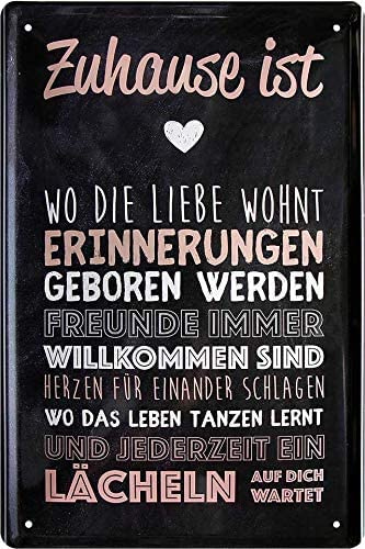 WOGEKA ART Retro Blechschild Zuhause ist, wo die Liebe wohnt witziger Spruch als Geschenk-Idee zum Geburtstag Weihnachten zur Dekoration 20x30 cm Vintage-Design aus Metall 467
