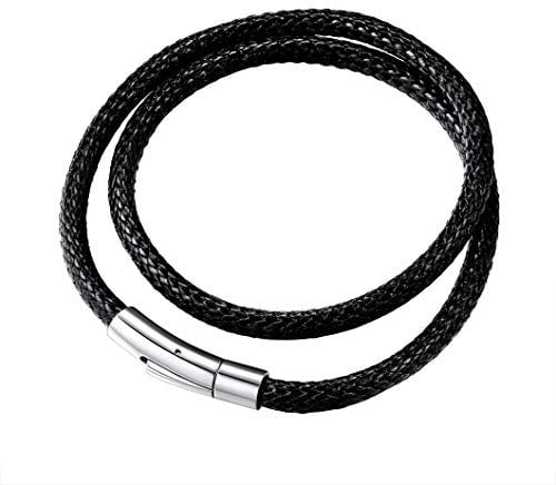 Richsteel Mens Leather Cord Bracelet Black 22cm Braided Wax Rope Bracelets Jewellery For Son