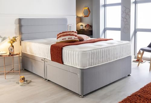 Sleep Factory's Grey Pearl 2 Drawer Divan Bed Set, Mattress and Headboard (6.0FT (Super King))