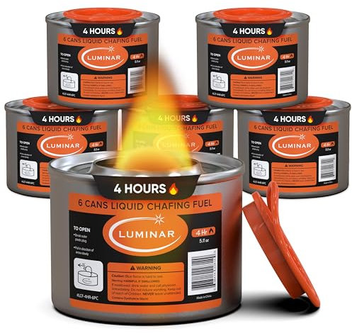 Luminar Resealable-Wick Chafing Fuel Cans, 6 Pack, 4 Hour - Premium Quality Burners for Food Warmers - No More Spills, Waste, or Hassle - Perfect for Convenient, and Long-Lasting Event Catering