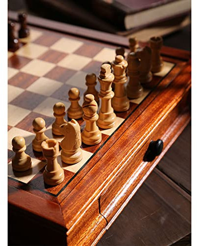 Cutfouwe Schachbrett Holz schublade,schachspiel magnetisch,Schachbrett und schachfiguren Holz,Geschenke für Kinder, Chess,41x41x8cm