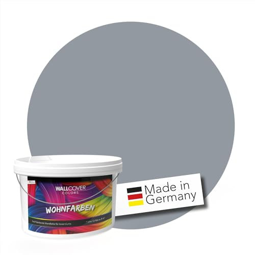 WALLCOVER hochwertige Wandfarbe für Innen | Grau | 5L für 40m² | Hochdeckende Innenfarbe Matt (Klasse 1) | Profi Qualität aus Deutschland