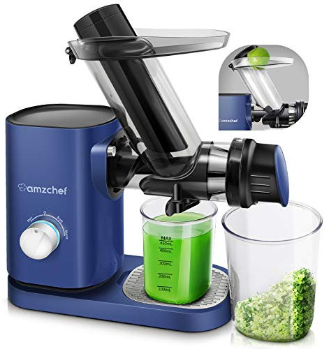 AMZCHEF Spremiagrumi lento, spremitura a freddo lenta masticazione, facile da pulire, motore silenzioso, 3 '' grande scivolo di alimentazione non poroso filtro pennello BPA