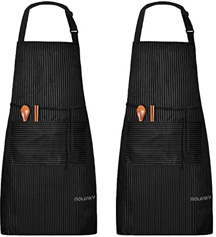 MOLENKY Delantal de Cocina Unisex adulto Impermeable(2 Piezas), con Tira de Cuello Ajustable y 2 Bolsillos, Delantal Chefs Cocina para Cocinar/Hornear