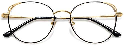 SOJOS Brille mit Blaulichtfilter Blockieren Blaue Licht von PC, TV und Handy Katzenauge ohne sehstärke Computerbrille She Young mit Schwarz&Gold Rahmen/Anti-Blaulicht Linse