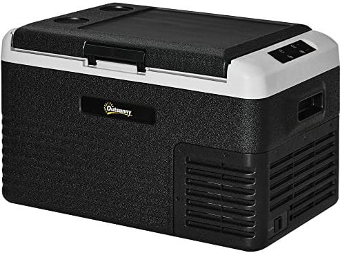 Outsunny 30L Car Refrigerator, Portable Compressor Car Fridge Freezer, Electric Cooler Box with 12/24V DC and 110-240V AC for Camping, Driving, Picnic, Down to -20℃, Grey and Black