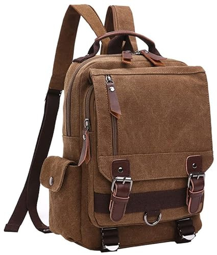 XKUN Rucksack Vintage Unisex Casual Leder Rucksack Leinwand Rucksack Bookbag Satchel Wandern Rucksack Reise Outdoor Shouder Tasche-Brown