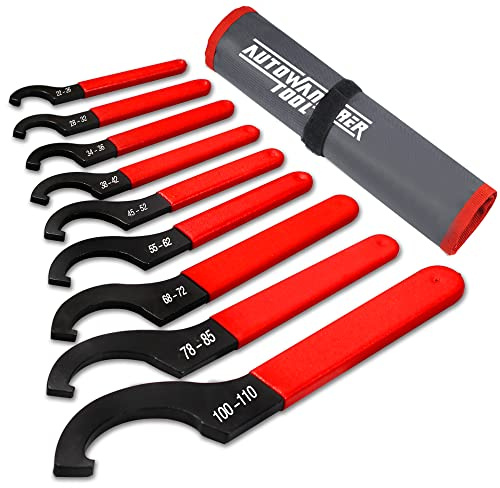 AutoWanderer Tool 9Pcs Coilover Spanner Wrench Set,Carbon Steel,Red Handle