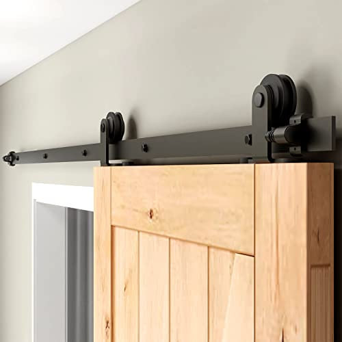 Herrajes Puertas Correderas 183cm Rieles Kit Puerta Corredera Negro para 1 Puerta Corredera Madera 91cm Ancho, Pequeña Rueda T-forma